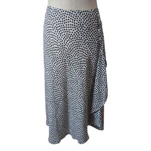 DKNY White Black Polka Dot Midi Skirt with Ruffle